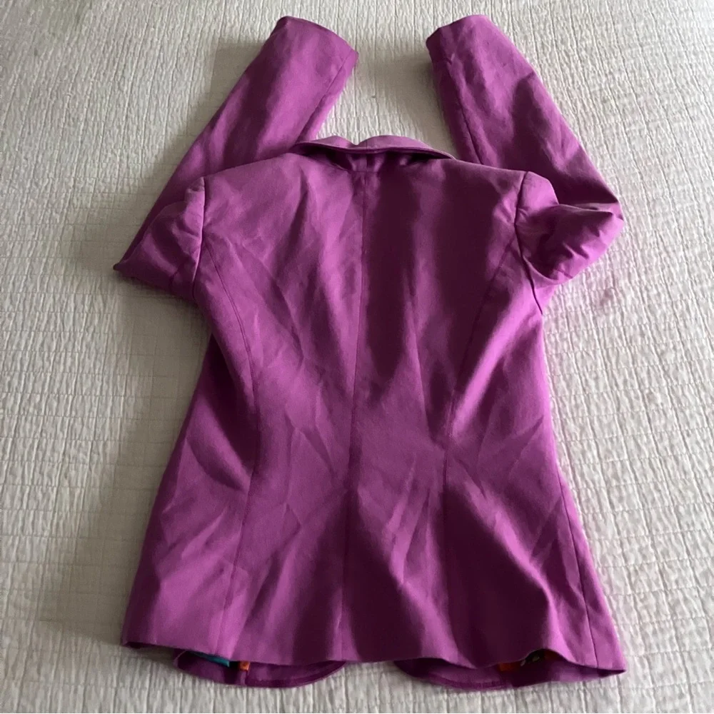 EUC David Meister lavender cotton blazer w/colorful Silk lining & snap closure - Picture 6 of 12